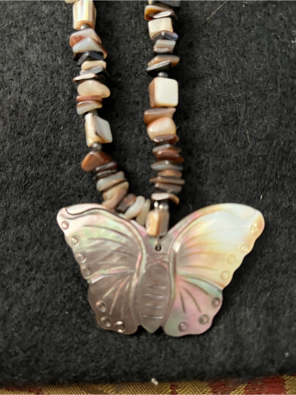 Mother-of-Pearl Butterfly Pendant Necklace - Brown & Iridescent
